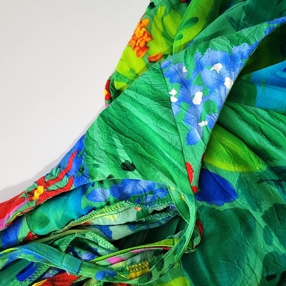 Jams World Women's Green Multicolor Sea Flower Sundress With Belt Size XL - Picture 7 of 16